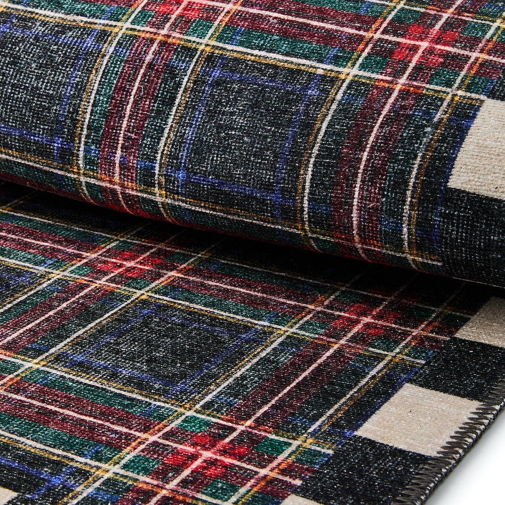 Stewart Tartan Black 3' x 5' Washable Rug